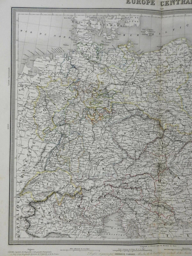 Austria-Hungary Germany Prussia Central Europe 1850 Tardieu fine large color map