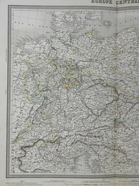 Austria-Hungary Germany Prussia Central Europe 1850 Tardieu fine large color map