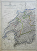 Switzerland Swiss Cantons Zurich Bern Geneva Lucerne 1863 Dower two sheet map