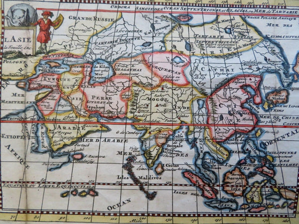 Asia Continent Ottoman Empire Mughal India Qing China Japan 1708 la Feuille map