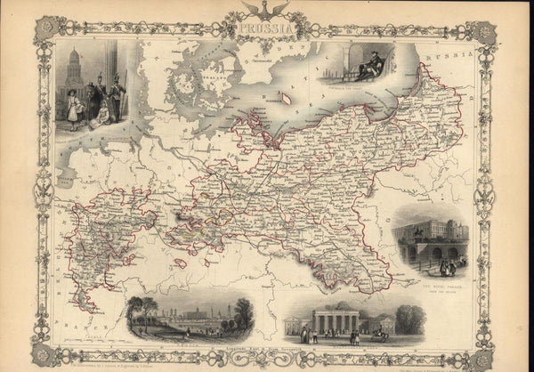 Prussia Rhine Prussian Saxony Pomerania 1851 antique decorative Tallis map