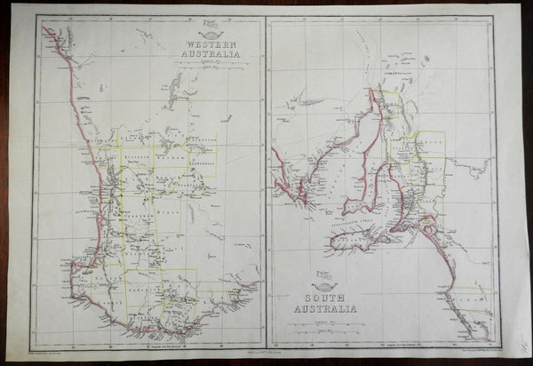 Western & Southern Australia Kangaroo Island Perth Adelaide c. 1860 Weller map