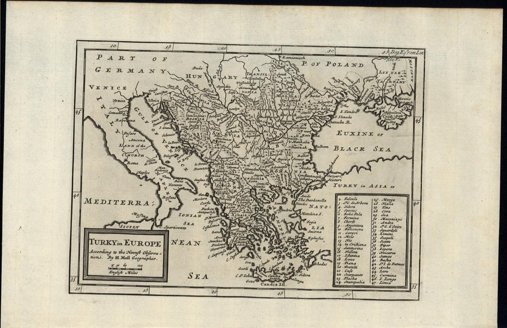 Turkey in Europe Ottoman Empire Gulf of Venice ca. 1735 Moll fine antique map