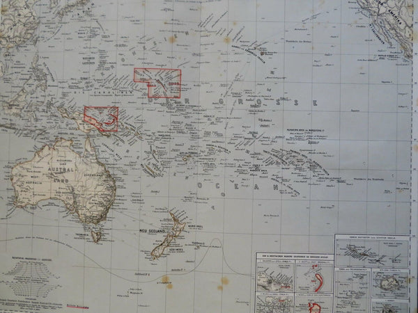 Oceania Australia New Zealand Polynesia Hawaii 1885 Flemming detailed map