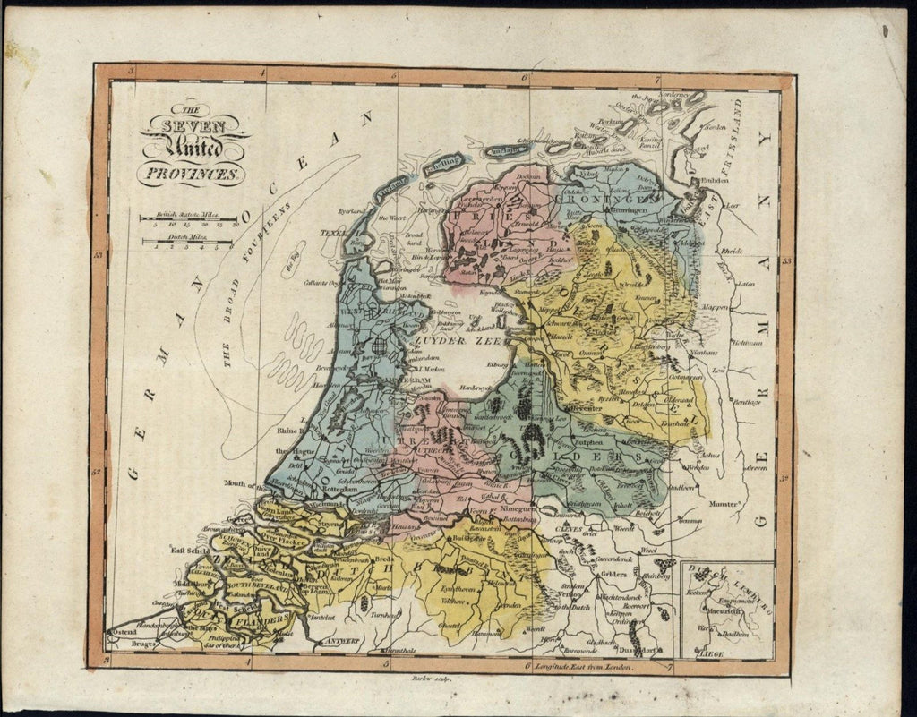 Seven United Provinces Netherlands 1832 Barlow fine old vintage antique map
