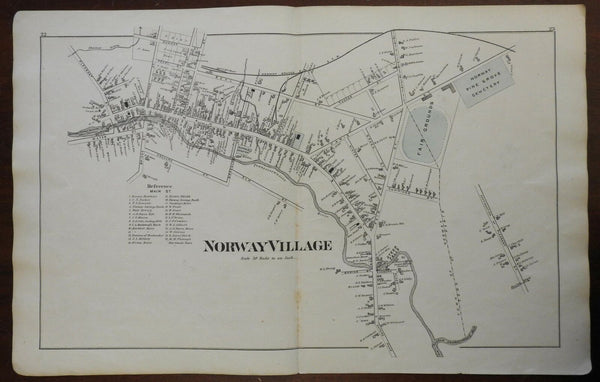 Norway Village Oxford Maine 1880 Halfpenny detailed city plan businesses map