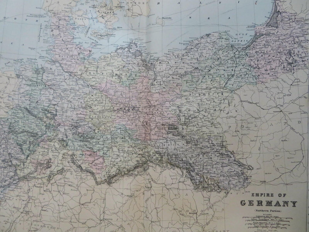 northern German Empire Prussia Saxony 1889-93 Bradley hand color detail map