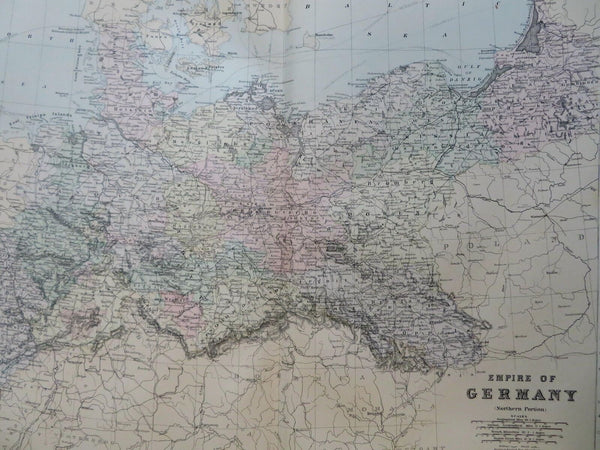 northern German Empire Prussia Saxony 1889-93 Bradley hand color detail map