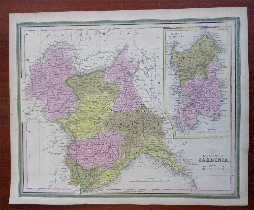 Kingdom of Sardinia Northern Italy Milan Turin c. 1850 Cowperthwait Mitchell map
