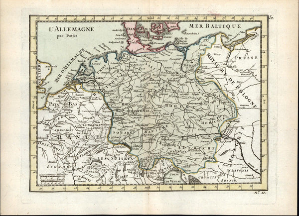 Germany Postal Map German Offices routes of travel 1768 Le Rouge old antique map