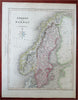 Sweden & Norway Baltic Sea Oslo Stockholm c. 1850-8 Archer engraved map