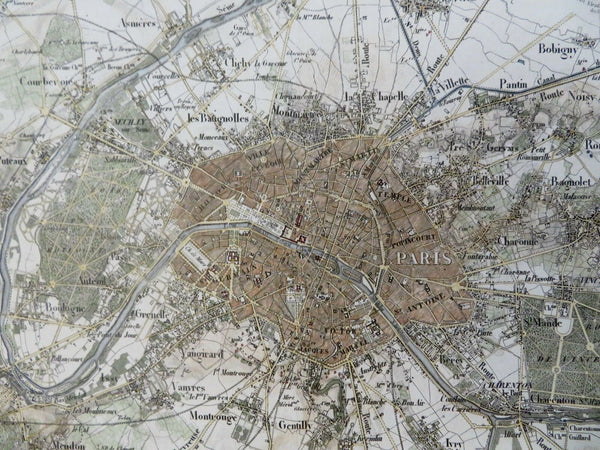Paris France City Plan & Surrounds c. 1850's German detailed map