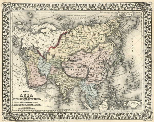 Asia Continent Ottoman Empire India Russia China Japan Korea 1872 Mitchell map