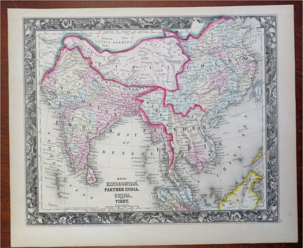 British India Qing China Southeast Asia Tibet Vietnam Thailand 1860 Mitchell map