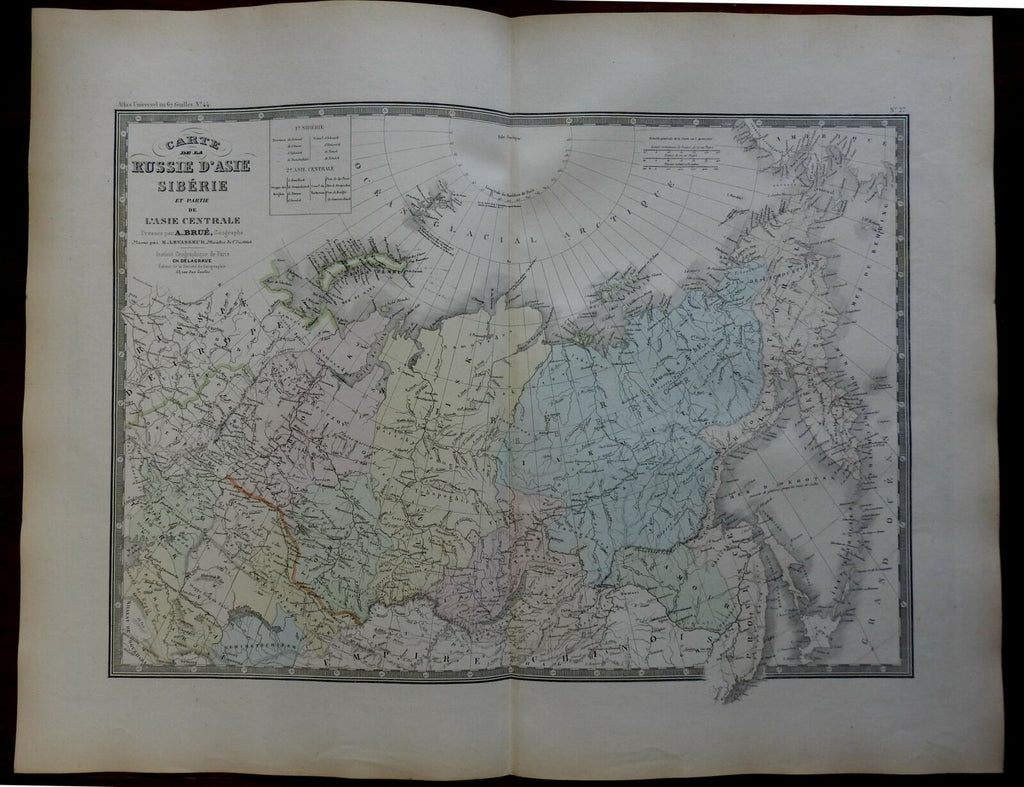 Central Asia Siberia Russia Mongolia c 1830's Brue large detailed map hand color