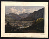 Bad Ischl Austrian resort c.1830 beautiful old hand color birds-eye view print
