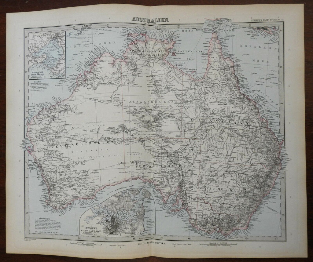 Australia continent Sydney city plan 1890 Luddecke Stieler detailed variant map