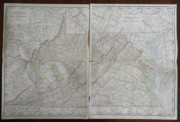 Virginia & West Virginia Appalachia Chesapeake Bay 1888 Cram two sheet map