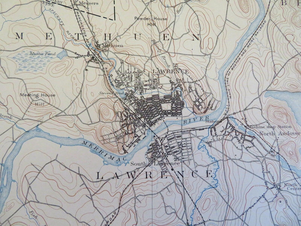 Lawrence Massachusetts Methuen Reading Burlington Wakefield 1902 topo chart map