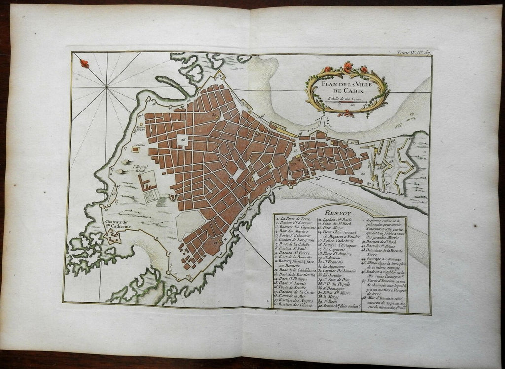 Cadiz Spain Detailed City Plan Military Fortifications 1760 Bellin map