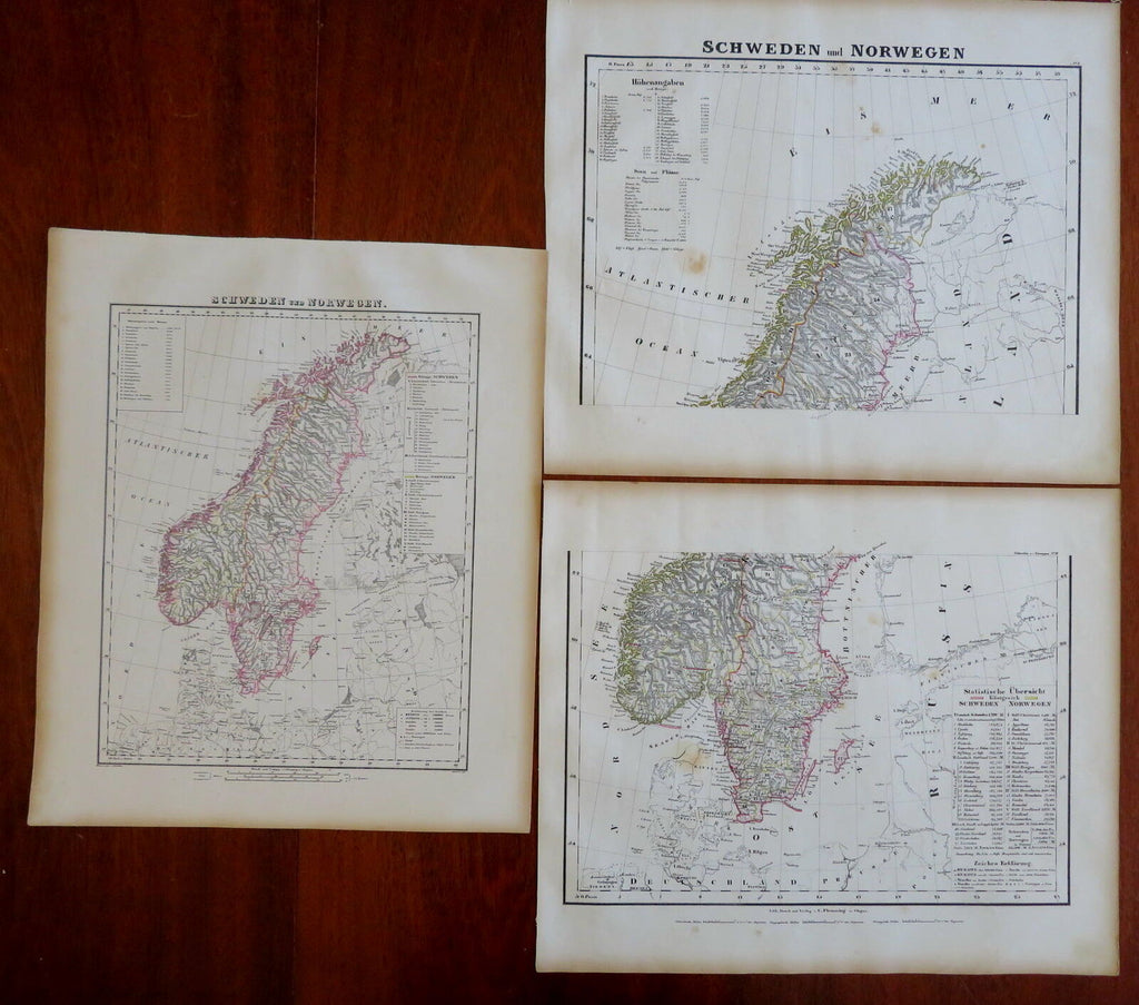 Sweden & Norway Scandinavia Stockholm Oslo 1850's Flemming lot x 3 maps