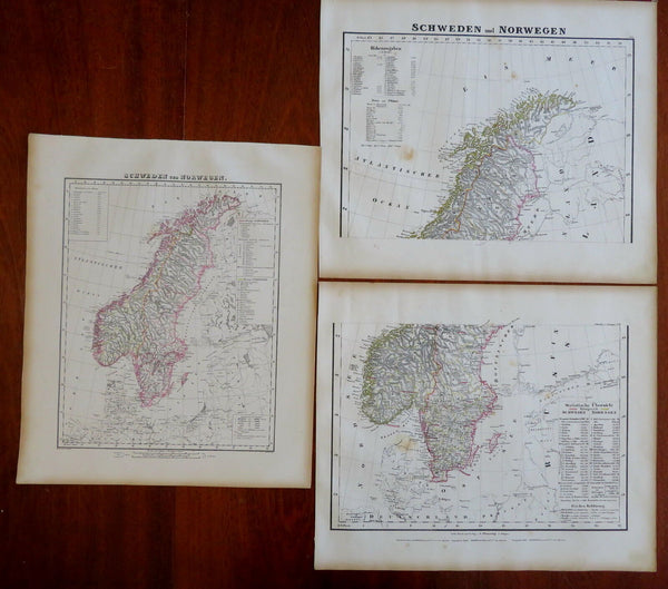 Sweden & Norway Scandinavia Stockholm Oslo 1850's Flemming lot x 3 maps