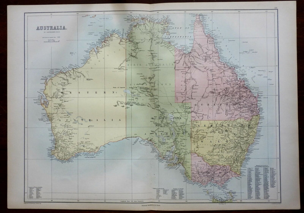 Australia Queensland New South Wales Victoria Melbourne 1876 A. & C. Black map