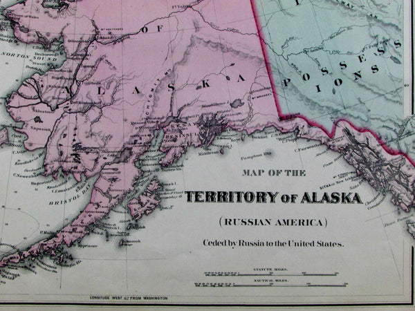 Russian Alaska America Territory Seward's ceded by Russians 1877 old OW Gray map