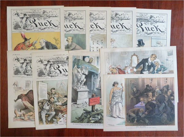 Keppler art Puck Political Cartoons 1880's Corruption Lot x 10 nice color prints