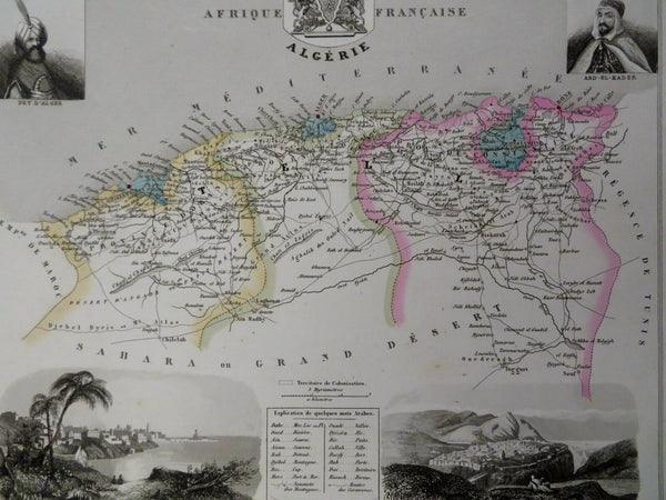 Algeria French Colony North Africa Algiers Constantine 1850 Devilliers map