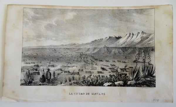 Santa Fe New Mexico Landscape & City View 1848 Graham Abert lithographed print