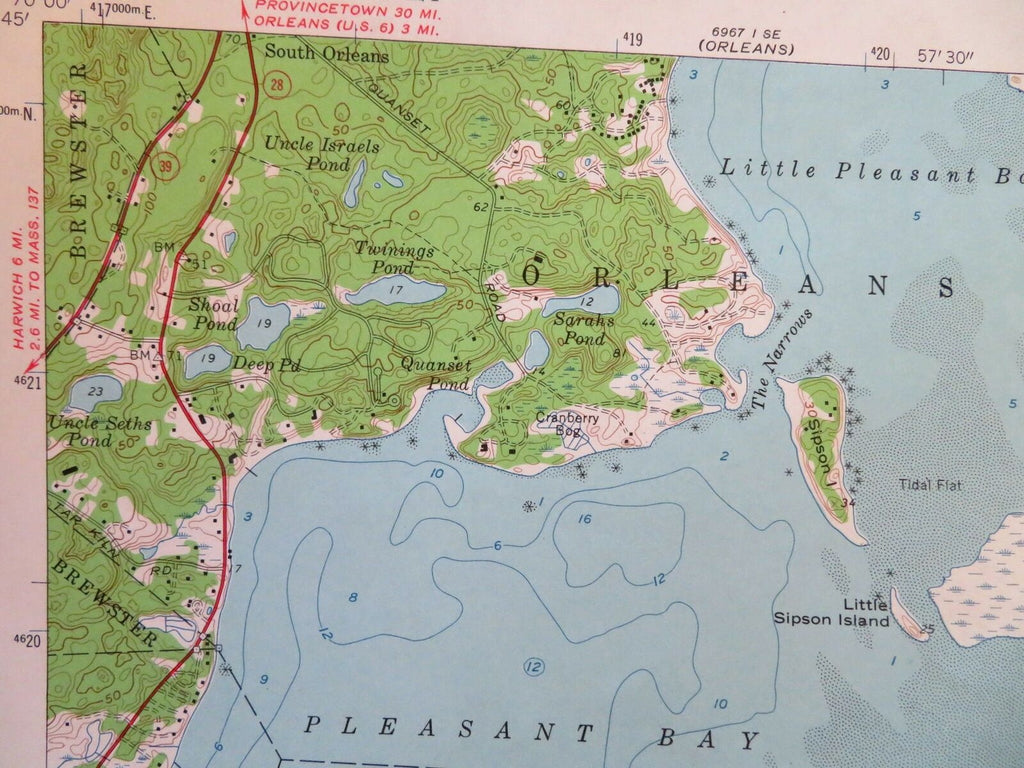 Chatham Massachusetts Barnstable County Atlantic coast 1961 large old Topo Chart