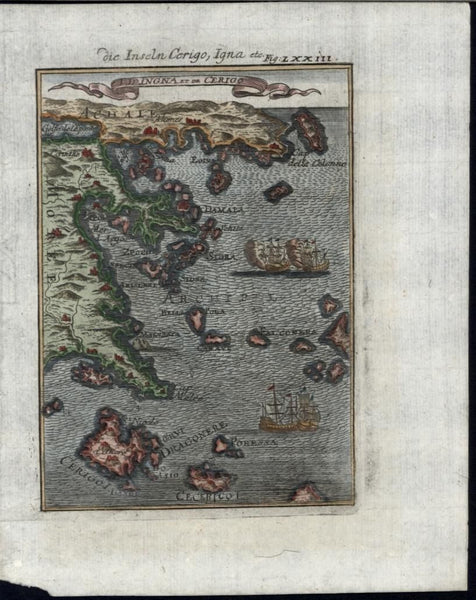 Greek Coast Kythira Greek Archipelago c.1719 antique engraved hand color map