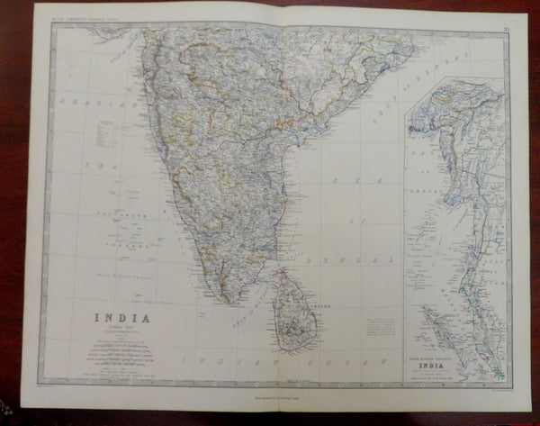 Southern India Sri Lana Madras Mysore Bombay 1865 Johnston large folio map