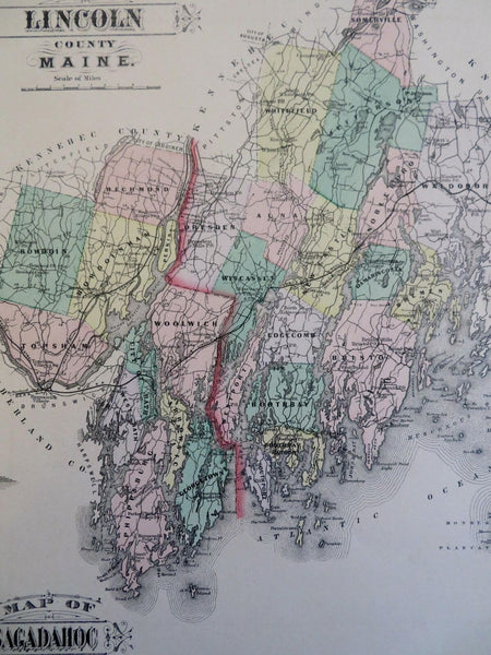 Lincoln & Sagadahoc County Maine Boothbay Bath Phippsburg 1893 Stuart map