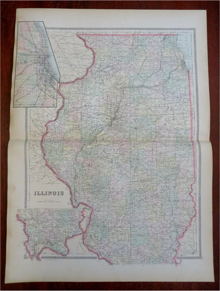 Chicago Inset Map Illinois state Chicago inset plan 1889-93 Bradley folio hand color det ...