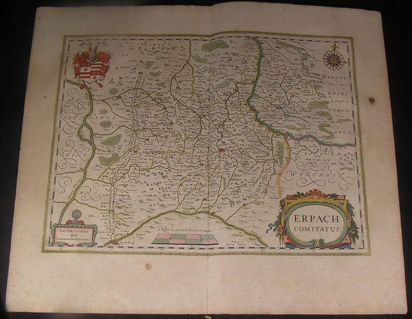 Erbach County Germany 1644 Jansson van der Keere fine antique hand color map