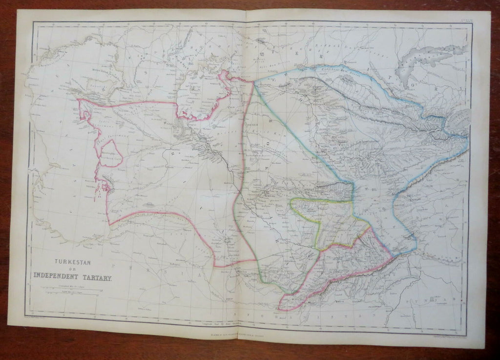 Independent Tartary Turkestan Bukhara Khiva Kokan 1860 Weller large color map