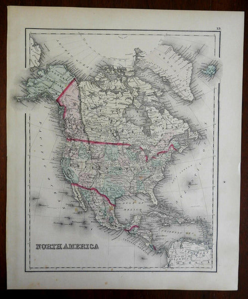North America United States Mexico Canada 1876-9 O.W. Gray fine large map