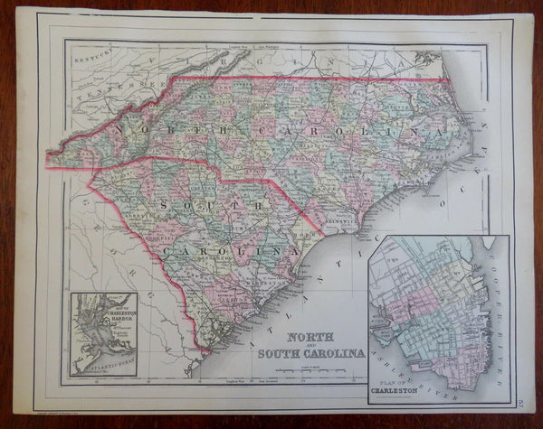 North & South Carolina states w/ Charleston inset 1888 Bradley-Mitchell map