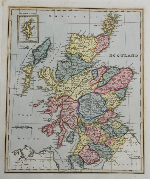 Scotland United Kingdom Edinburgh Glasgow Aberdeen 1823 scarce Ellis map