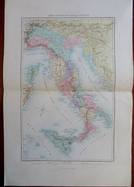 Roman Italy Ancient World Latium Umbria Etruria Liguria c. 1870's Becquet map