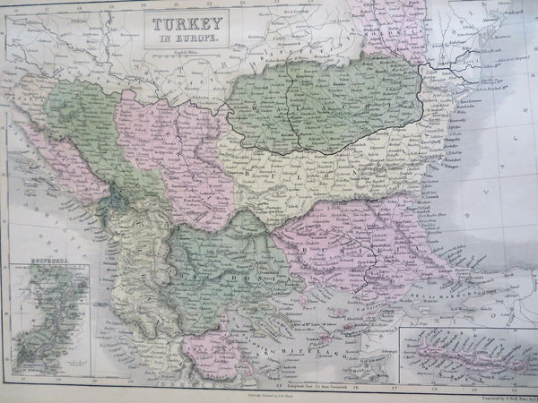 Ottoman Balkans Albania Bosnia Croatia Serbia Wallachia 1853 Hall engraved map
