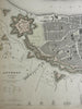 Antwerp Belgium Anvers detailed city plan architectural views c 1840 SDUK map
