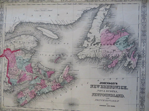 Canadian Maritimes New Brunswick Newfoundland 1863 Johnson & Ward scarce Map