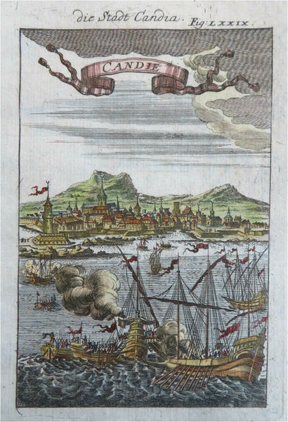 Heraklion Crete Candia City View Harbor Scene Naval Combat 1686 Mallet print