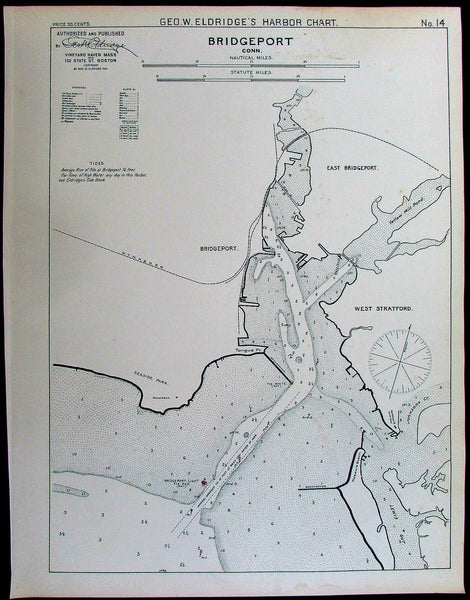 Bridgeport Connecticut Long Island Sound 1901 old antique nautical chart map