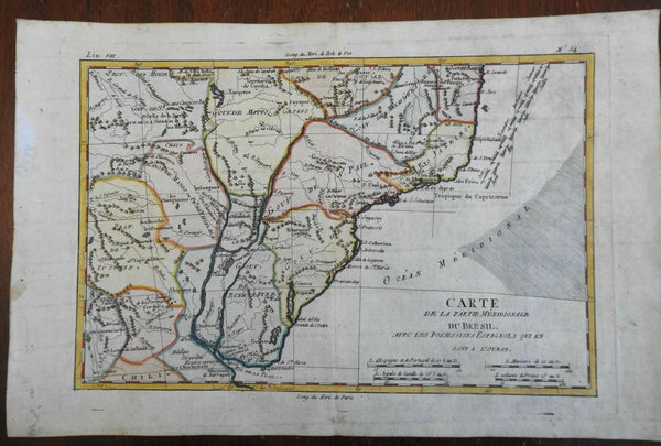 Southern Brazil Uruguay Rio de Janeiro Buenos Aires 1780 Bonne engraved map