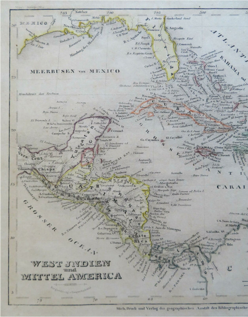 Caribbean Islands Cuba Bahamas Jamaica Puerto Rico Havana c 1850 Radefeld map