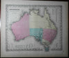 Australia large Lake Torren hook empty interior 1855 Colton map hand color